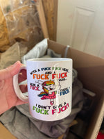 With a fuck fuck here coffee cup