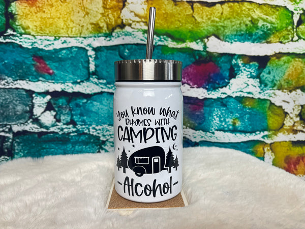 What rhymes with camping alcohol